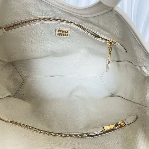 Miu Miu Beige Corduroy Top Handle Tote Bag - Picture 7 of 12